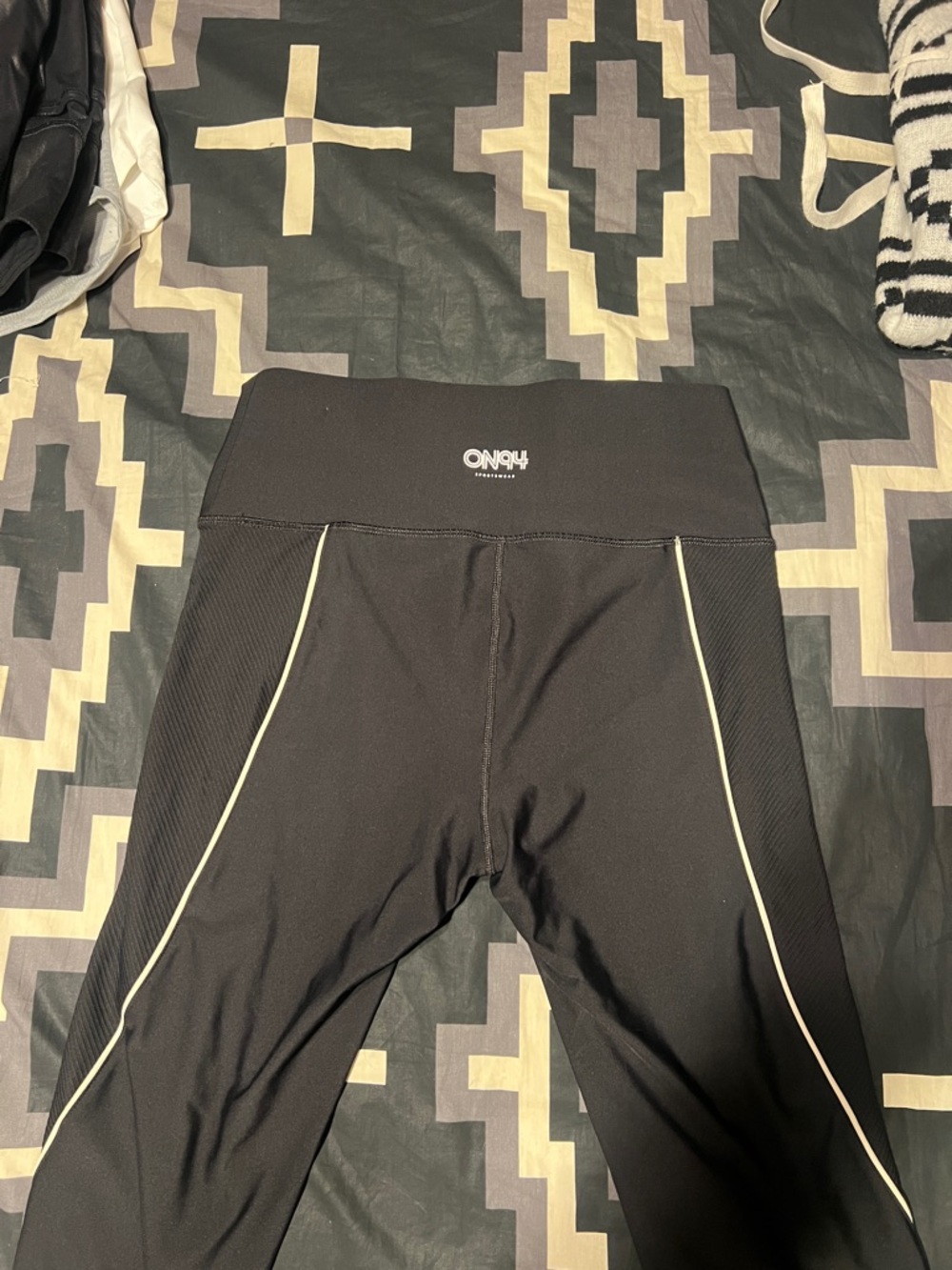 Old Navy Black Leggings with White Piping